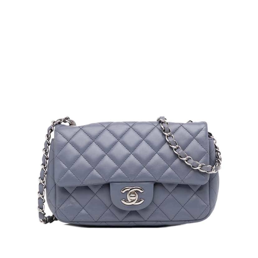 Chanel Mini Rectangular Classic Lambskin Single Flap Grey Leather Fair condition - Front View