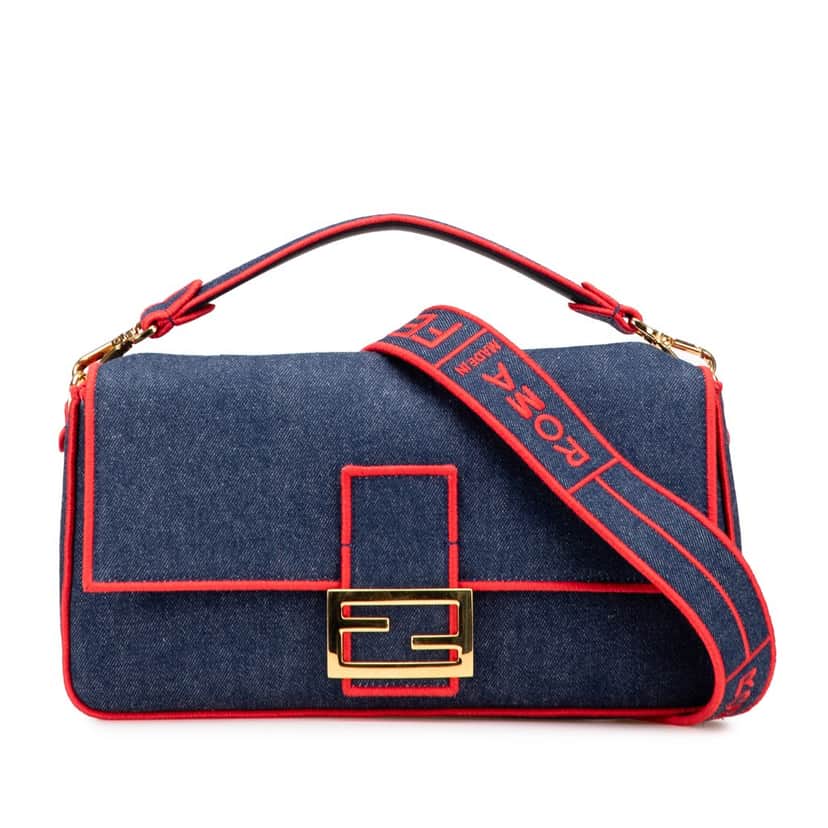 Fendi Large Denim Baguette Satchel Blue Denim Good condition - Front View