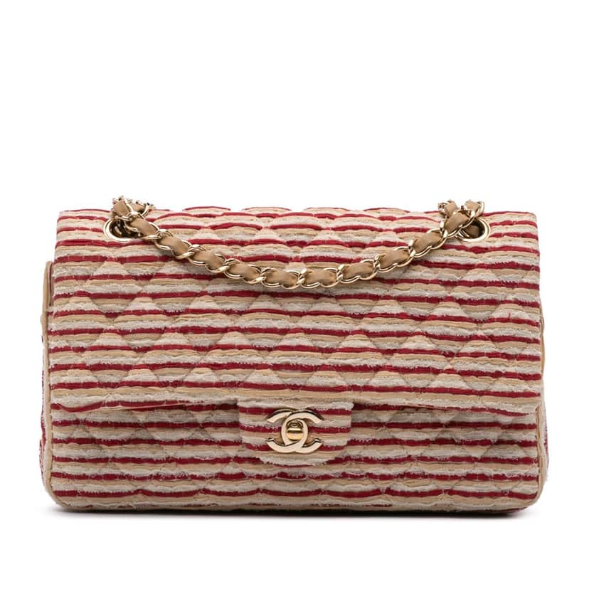 Chanel Medium Classic Jersey Coco Sailor Double Flap Red Wool Good condition - Front View
