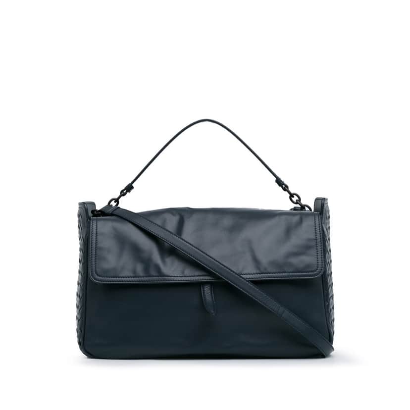 Bottega Veneta Intrecciato Satchel Blue Leather Fair condition - Front View