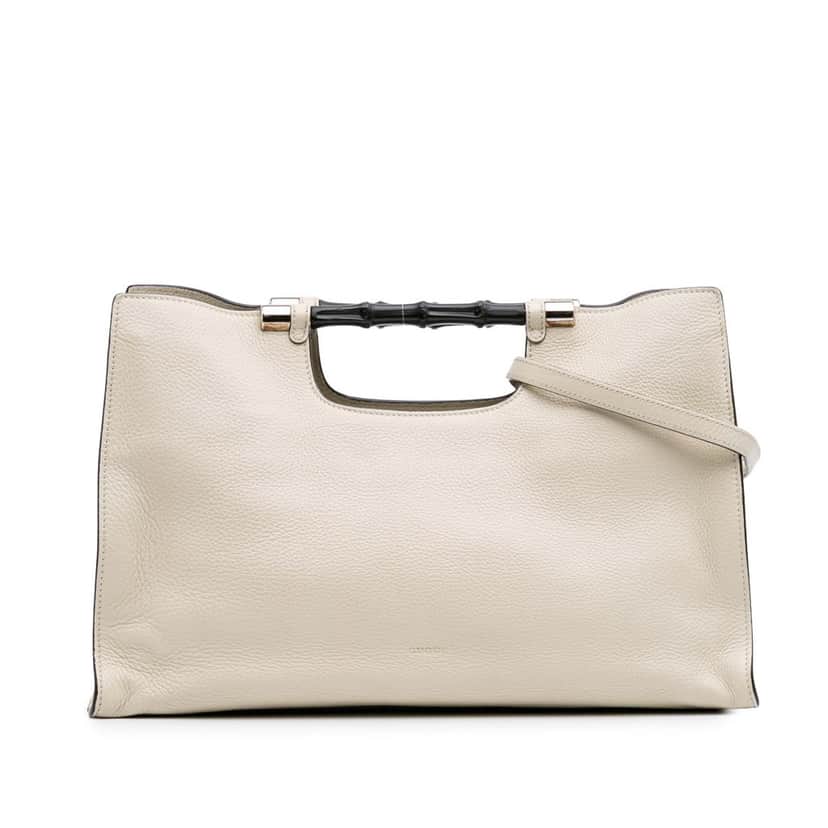 Gucci Medium Calfskin Bamboo Daily Shopper Satchel White Leather Good condition - Front View