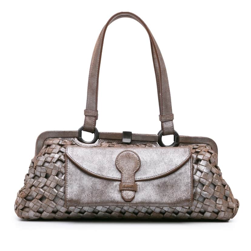 Bottega Veneta Limited Edition Intrecciato Frame Shoulder Bag Brown Leather Good condition - Front View