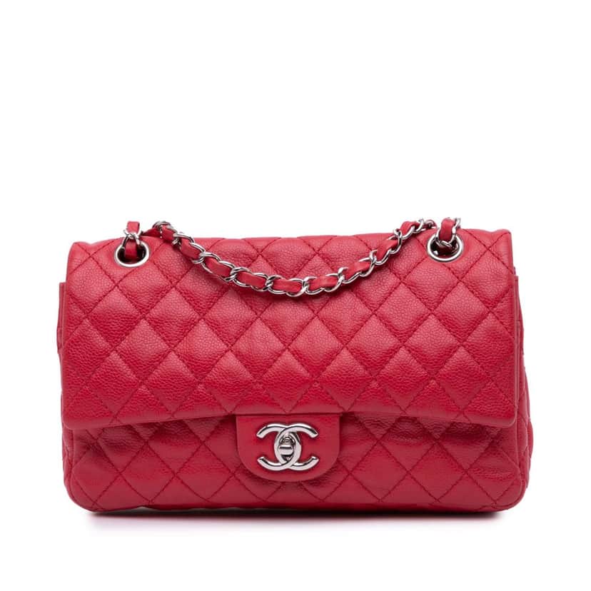 Chanel Medium Classic Caviar Double Flap Red Leather Good condition - Front View