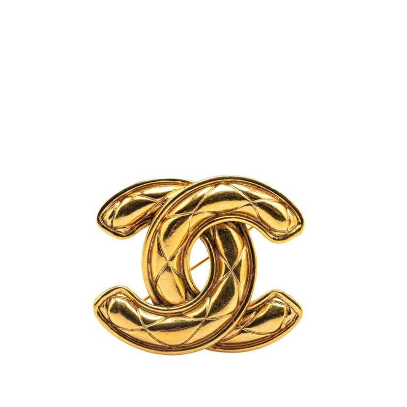 Chanel Gold Plated CC Quilted Brooch Gold Metal Good condition - Front View