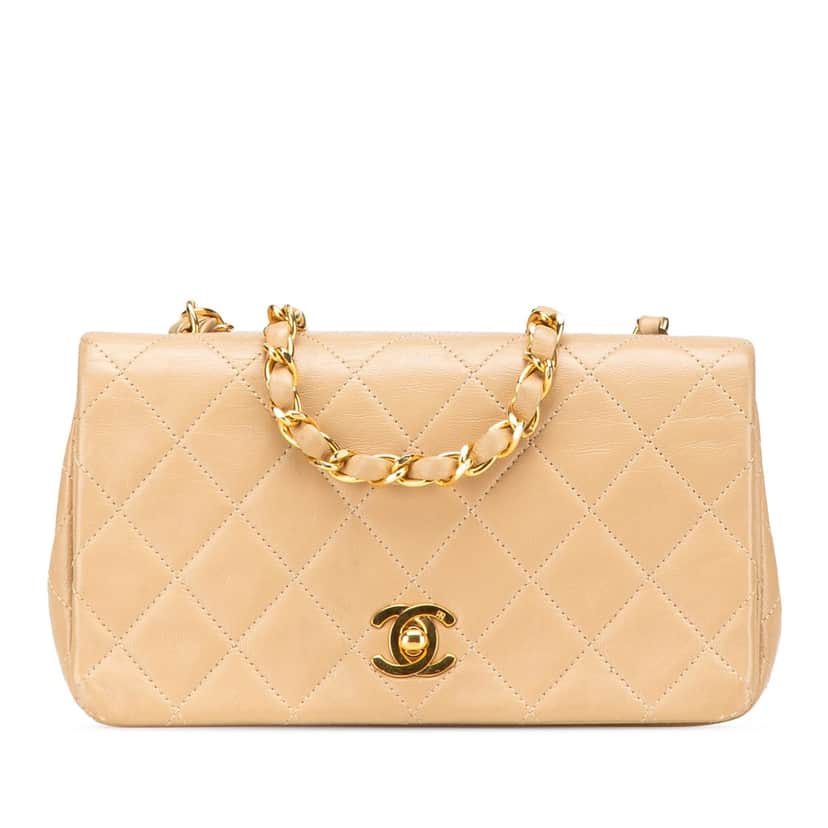 Chanel Mini Rectangular CC Quilted Lambskin Full Single Flap Brown Leather Good condition - Front View