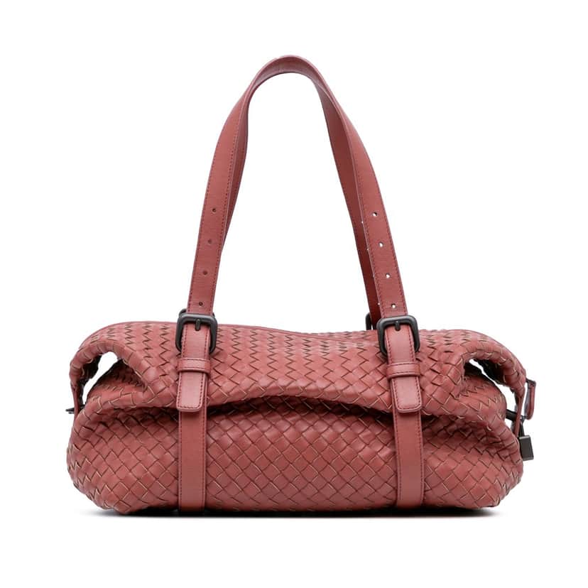 Bottega Veneta Nappa Intrecciato Montaigne Shoulder Bag Red Leather Good condition - Front View