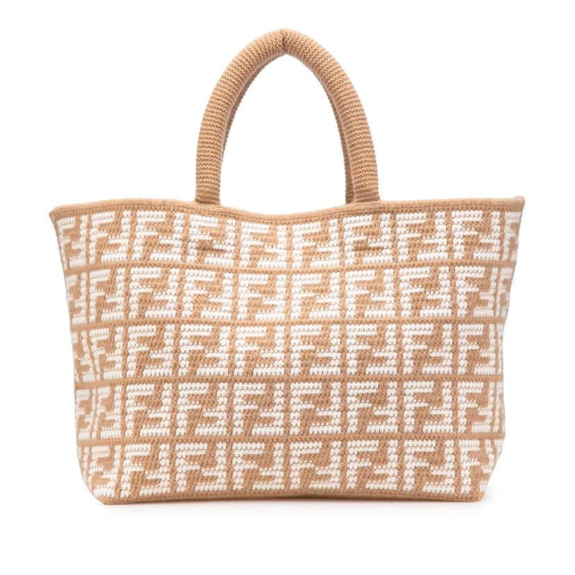 Fendi Large Zucca Cashmere Shopper Tote Brown Wool Good condition - Front View