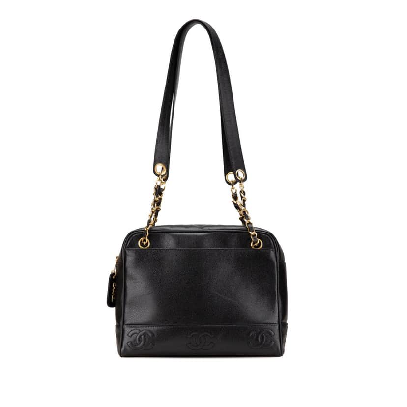 Chanel Triple CC Caviar Shoulder Bag Black Leather Good condition - Front View