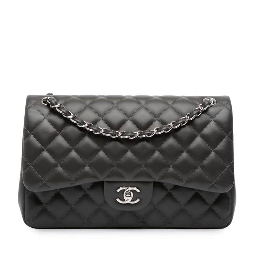 Chanel Jumbo Classic Lambskin Double Flap Grey Leather Good condition - Front View