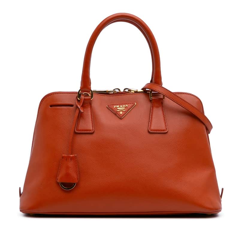 Prada Medium Saffiano Lux Promenade Satchel Orange Leather Good condition - Front View