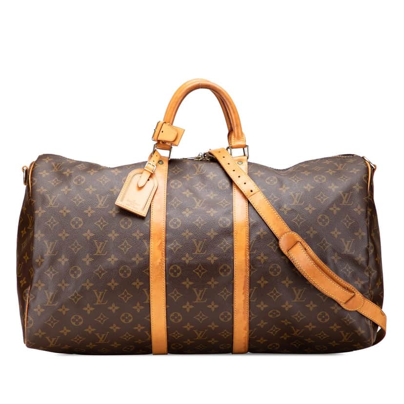 Louis Vuitton Monogram Keepall Bandouliere 55 Brown Canvas Fair condition - Front View