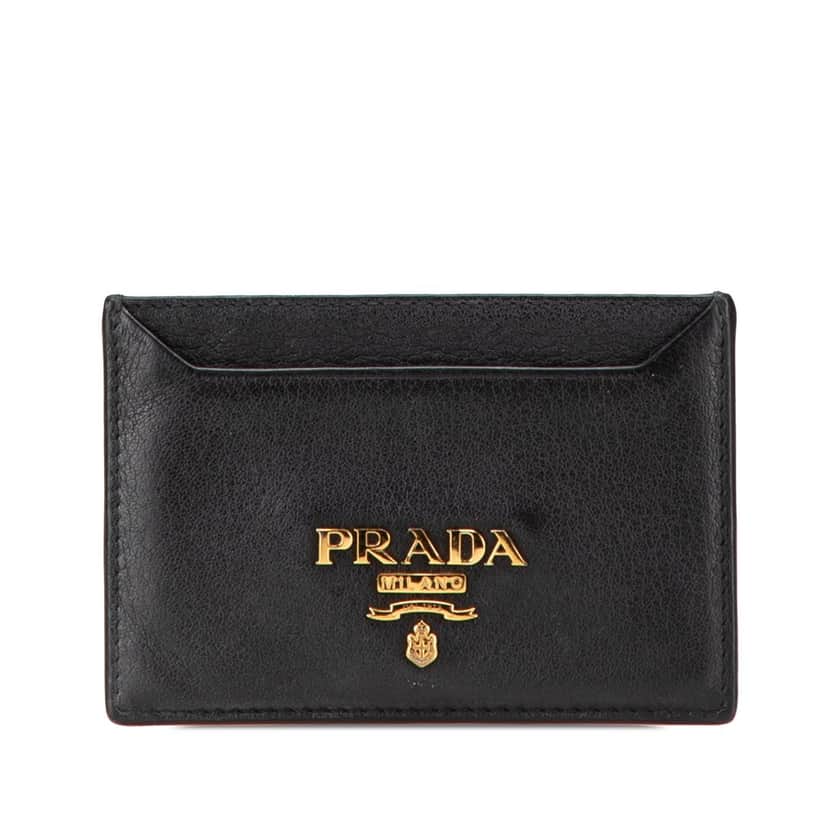 Prada Leather Card Case Black Leather Good condition - Front View