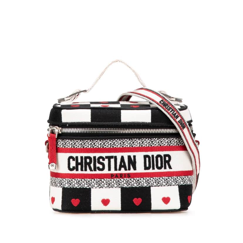 Dior Small Canvas Embroidered D Royaume d Amour Diortravel Vanity Case White Canvas Good condition - Front View