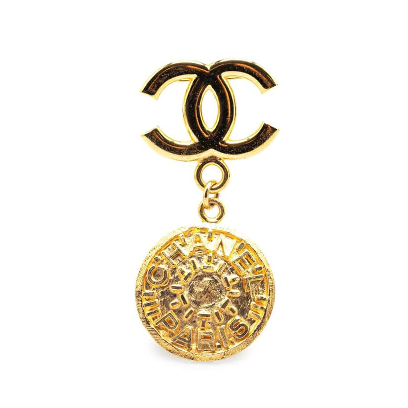 Chanel Gold Plated CC Medallion Brooch Gold Metal Good condition - Front View