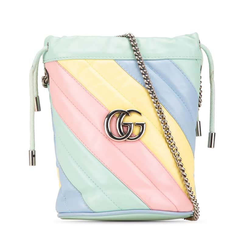 Gucci Small GG Marmont Diagonal Leather Matelasse Bucket Bag Green Leather Good condition - Front View