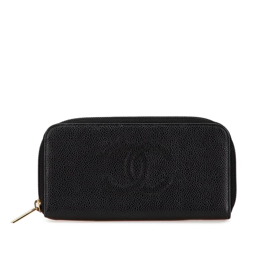 Chanel CC Caviar Zip Around Wallet Black Leather Good condition - Front View