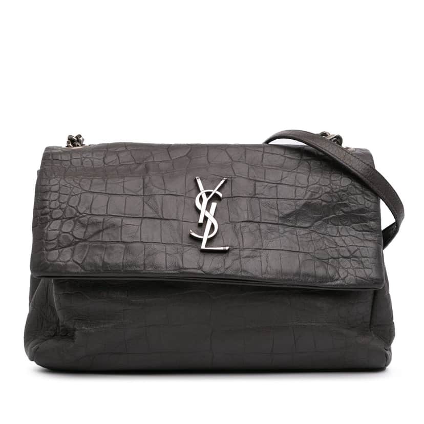 Saint Laurent Medium Croc Embossed Calfskin Monogram West Hollywood Crossbody Grey Leather Good condition - Front View