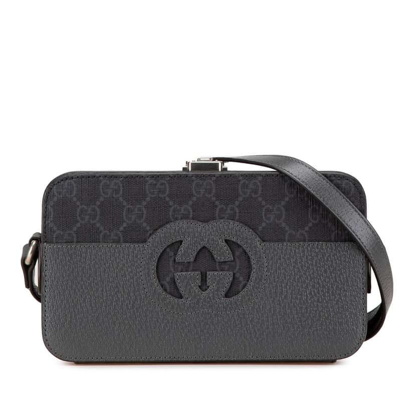 Gucci GG Supreme and Leather Cut Out Interlocking G Crossbody Grey Canvas Good condition - Front View