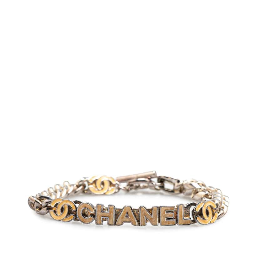 Chanel Silver Plated Enamel Logo Bracelet Silver Silver Good condition - Front View