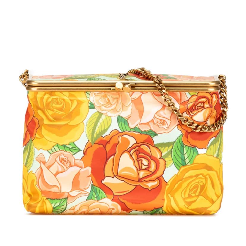 Saint Laurent Medium Silk Floral Print Sac Charniere Bag Yellow Silk Good condition - Front View