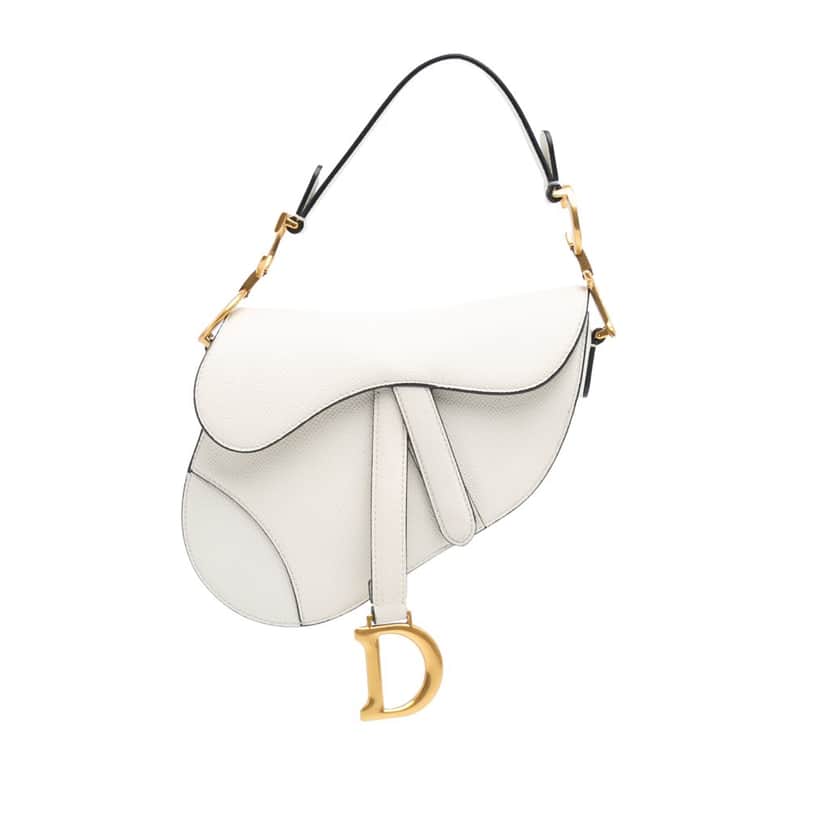 Dior Mini Grained Calfskin Saddle Bag White Leather Good condition - Front View