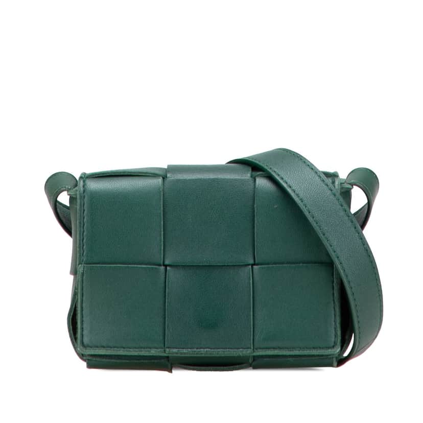 Bottega Veneta Candy Nappa Intrecciato Cassette Crossbody Green Leather Good condition - Front View