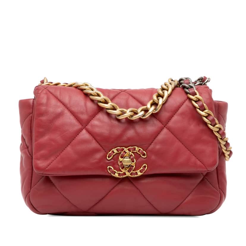 Chanel Medium Lambskin 19 Flap Red Leather Good condition - Front View
