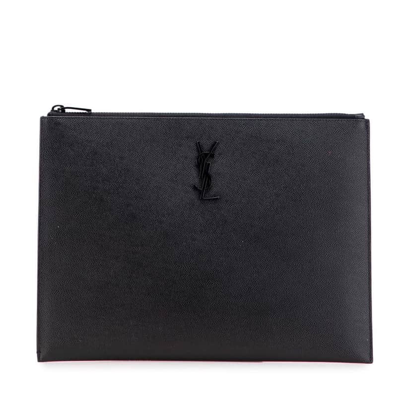 Saint Laurent Grain De Poudre Monogram Monochrome iPad Case Black Leather Good condition - Front View