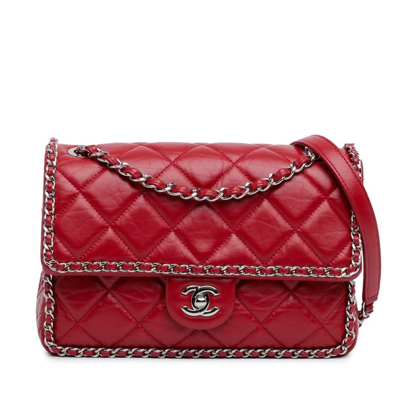 Chanel Running Chain Flap Bag Red Leather Good condition - Front View