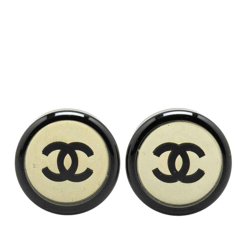 Chanel Enamel CC Round Clip On Earrings Black Good condition - Front View