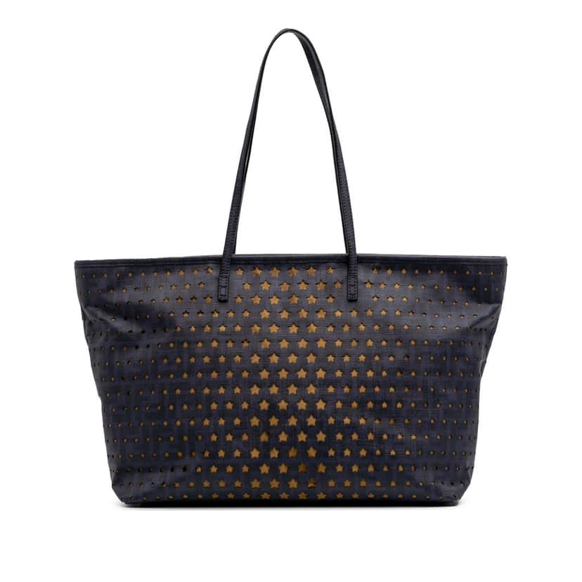 Fendi Medium Coated Canvas Laser Cut Star Roll Tote Blue Canvas Good condition - Front View