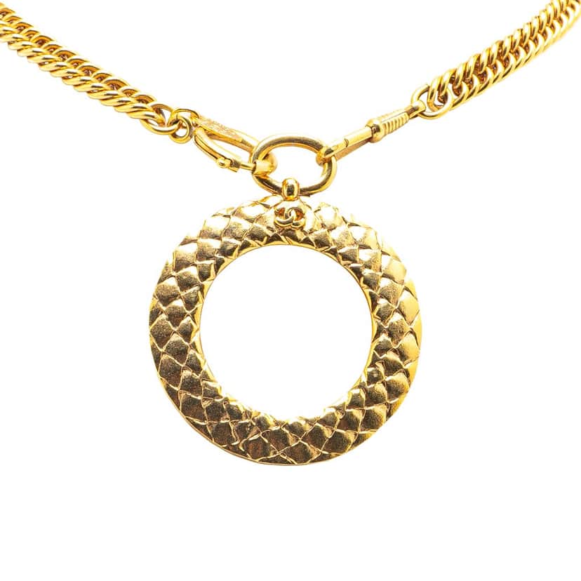 Chanel Gold Plated CC Loupe Magnifying Glass Pendant Necklace Gold Metal Good condition - Front View