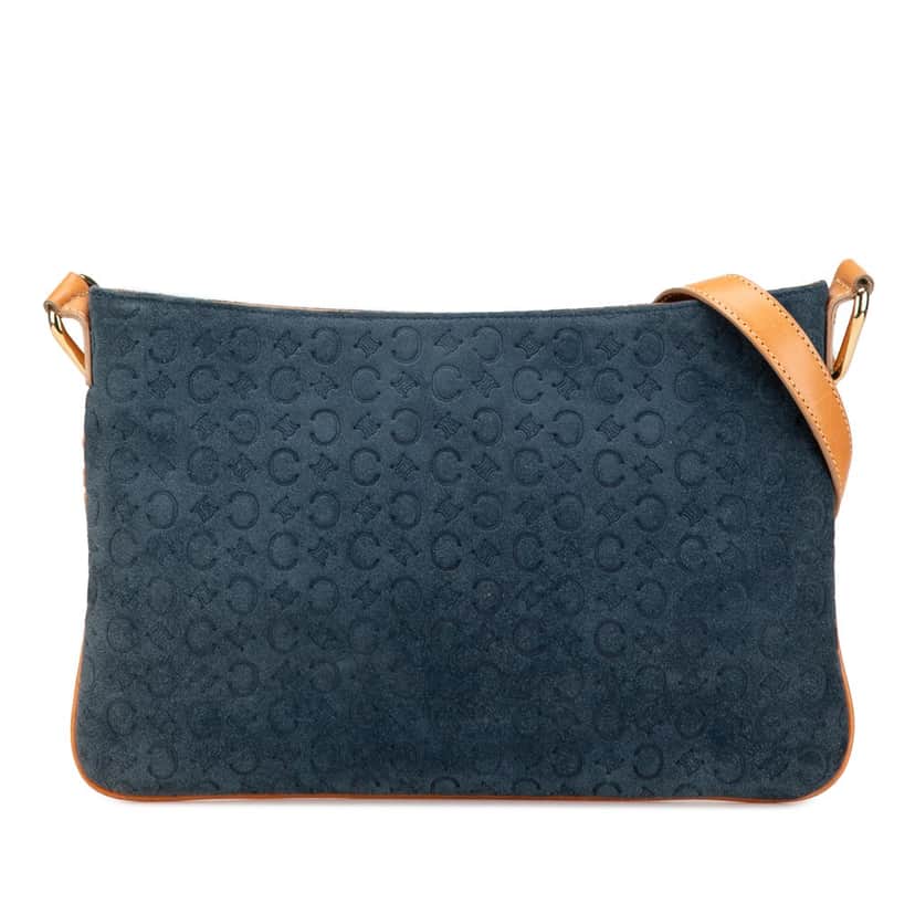 Celine C Macadam Suede Shoulder Bag Blue Leather Good condition - Front View