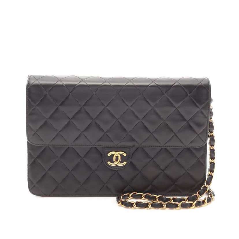 Chanel Medium CC Quilted Lambskin Half Single Flap Black Leather Good condition - Front View