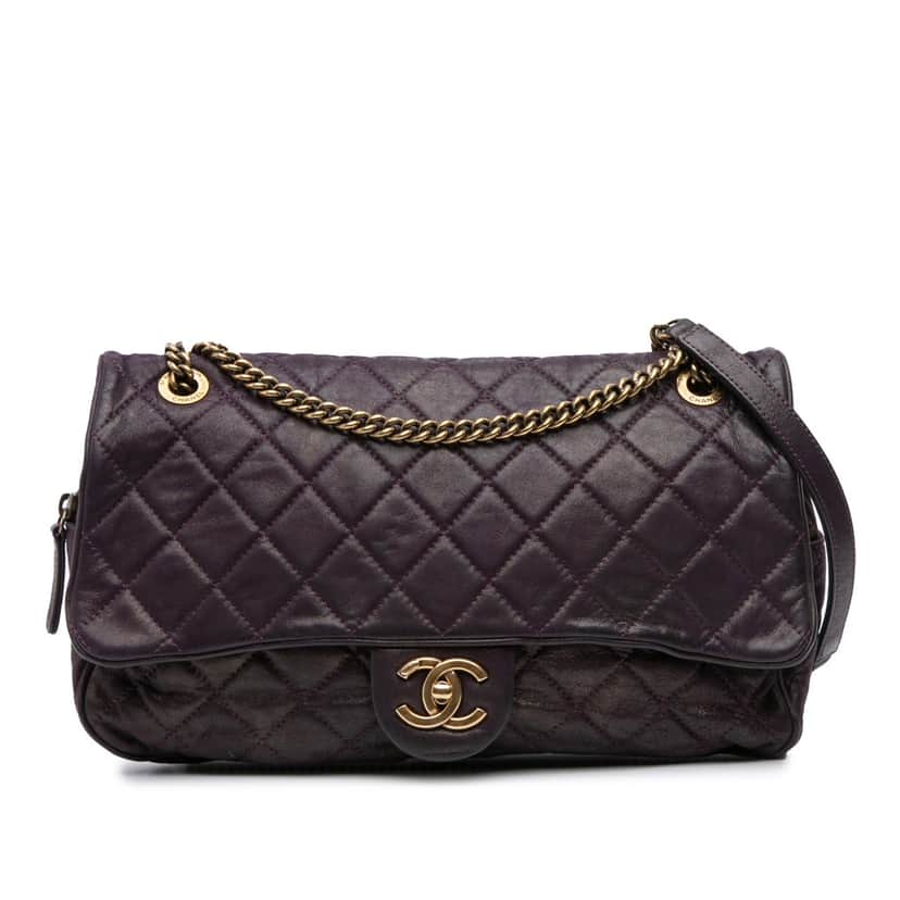 Chanel Large Quilted Iridescent Calfskin Shiva Flap Purple Leather Good condition - Front View