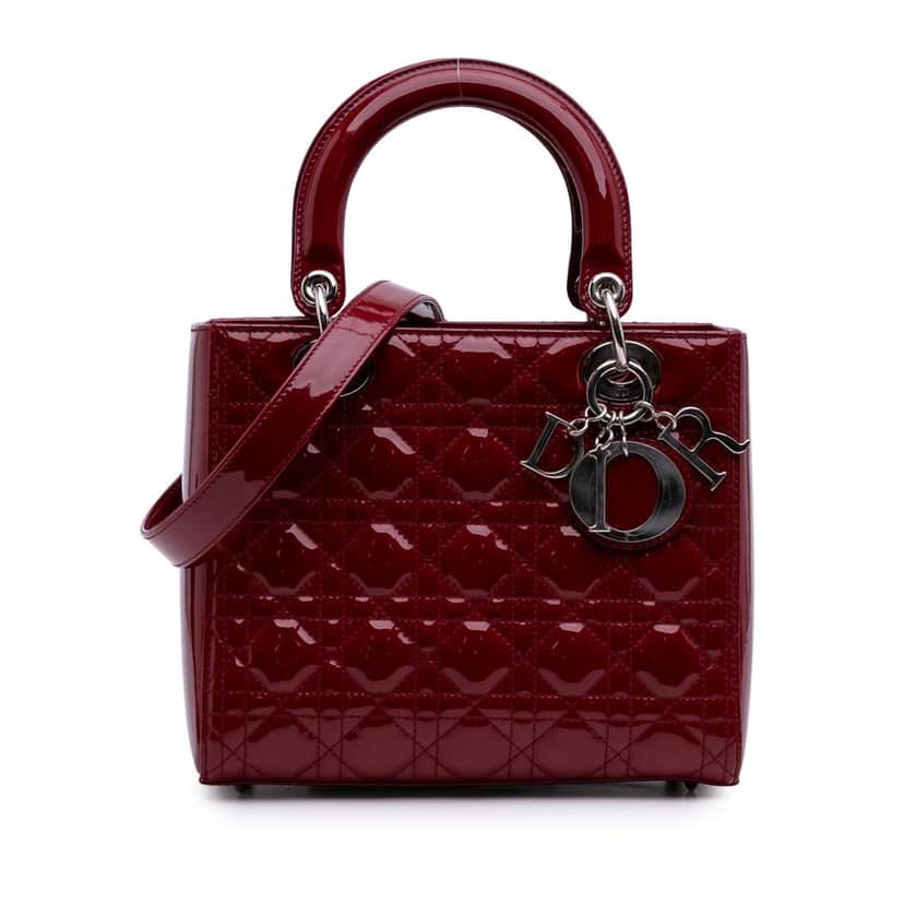 Dior Medium Patent Cannage Lady Dior Red Leather Good condition - Front View