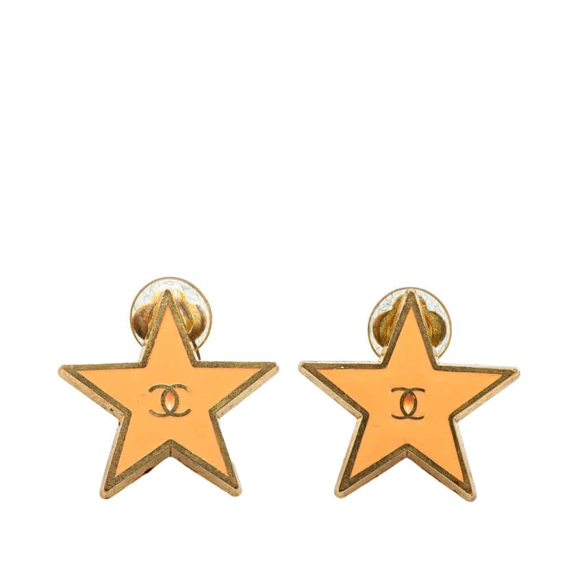 Chanel Gold Plated Enamel CC Star Clip on Earrings Gold Metal Good condition - Front View