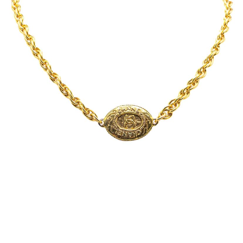 Chanel Gold Plated CC Medallion Necklace Gold Metal Good condition - Front View