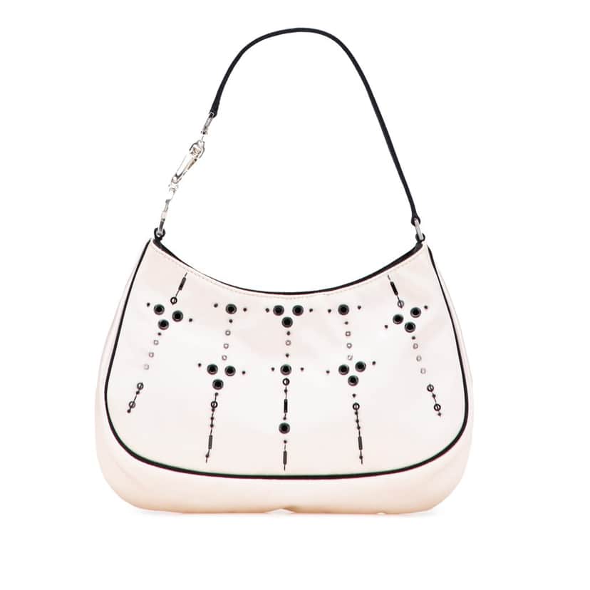 Prada Beaded Satin Cleo Shoulder Bag White Satin Good condition - Front View