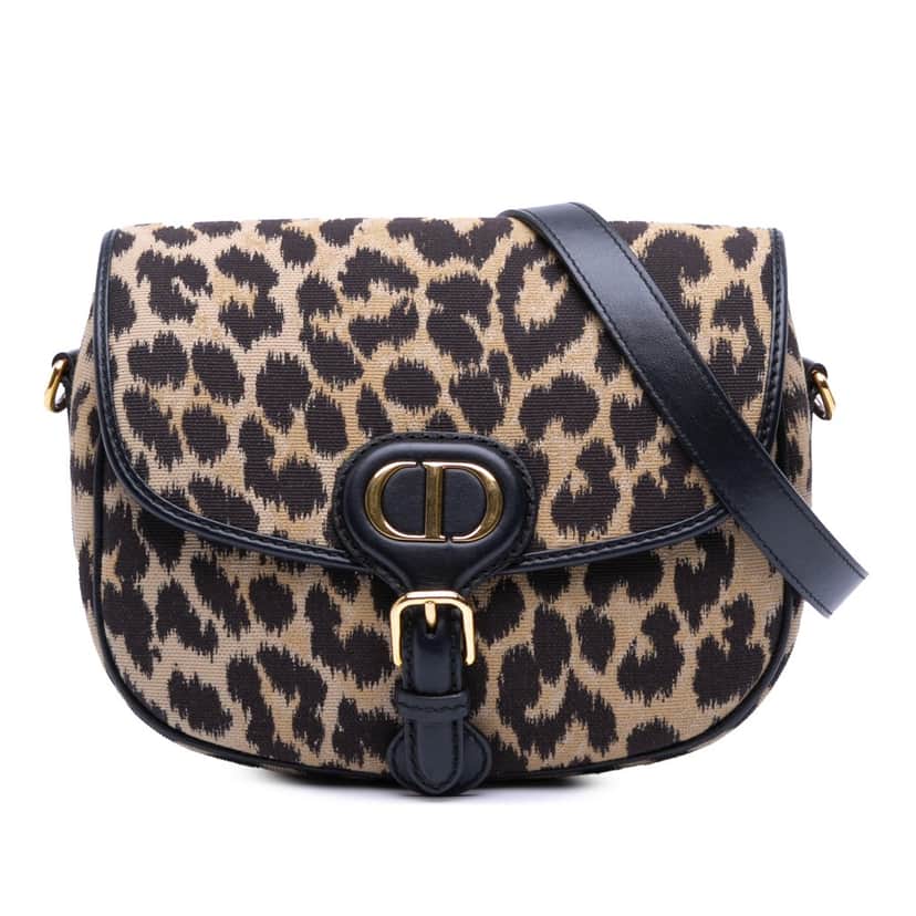 Dior Mizza Medium Embroidered Canvas Leopard Bobby Crossbody Brown Canvas Good condition - Front View