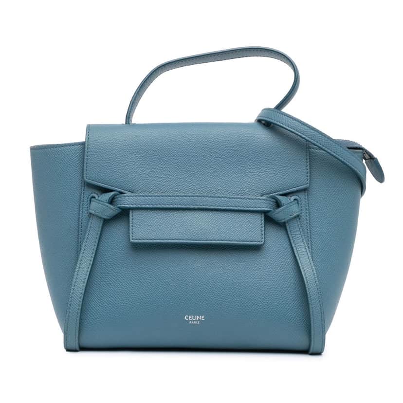 Celine Nano Grained Calfskin Belt Bag Blue Leather Good condition - Front View