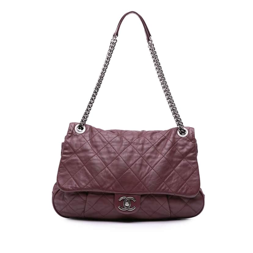 Chanel Quilted Calfskin Coco Pleats Flap Red Leather Good condition - Front View