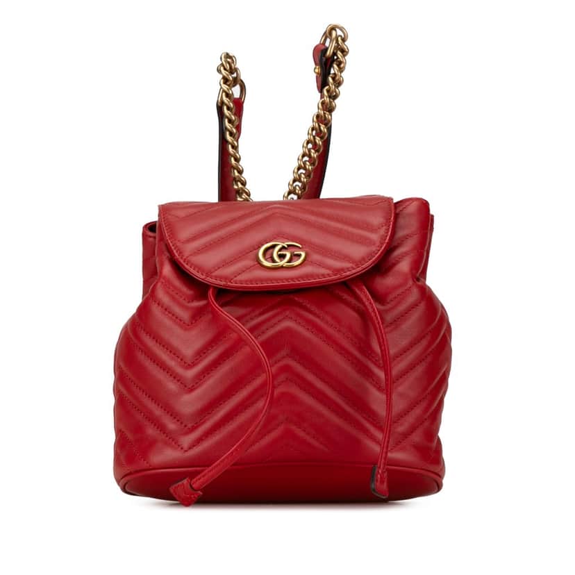 Gucci GG Marmont Matelasse Backpack Red Leather Good condition - Front View