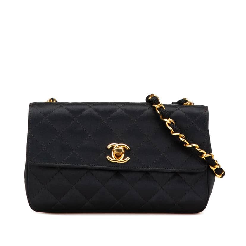 Chanel Mini Rectangular CC Quilted Satin Flap Black Satin Good condition - Front View