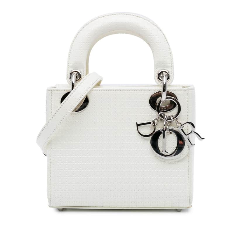 Dior Mini Patent Microcannage Lady Dior White Leather Good condition - Front View