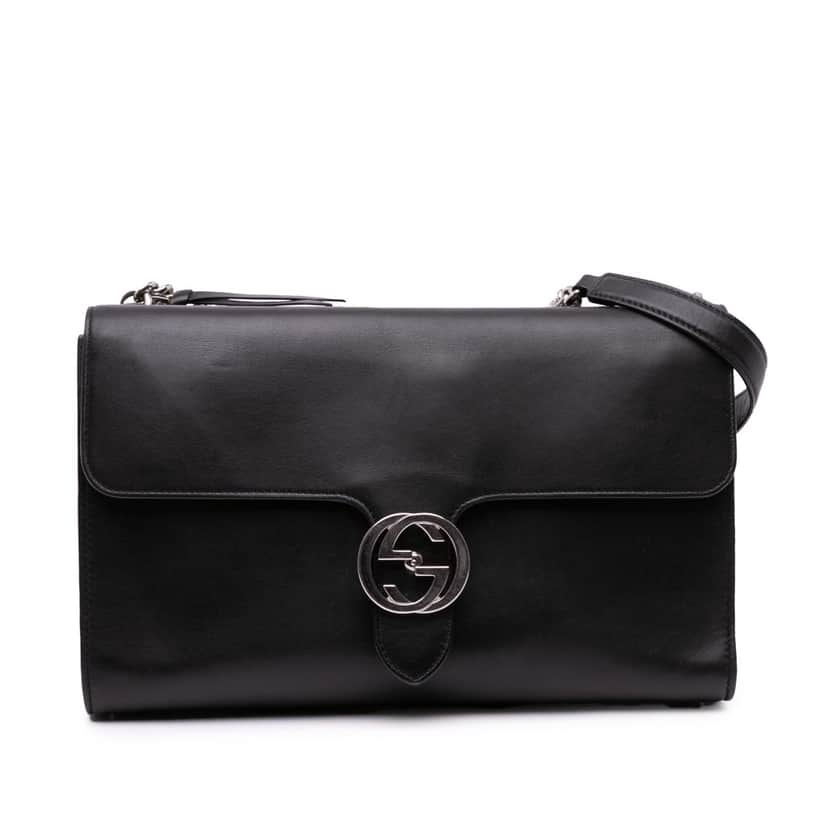 Gucci Medium Leather Dollar Interlocking G Crossbody Black Leather Good condition - Front View
