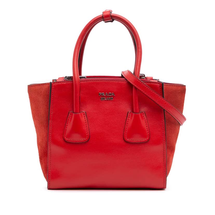 Prada Small Glace Calf Twin Pocket Satchel Red Leather Good condition - Front View