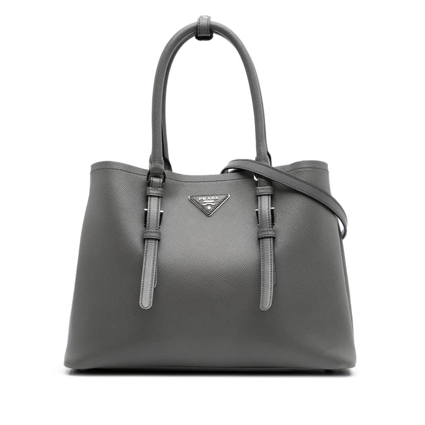 Prada Medium Saffiano Cuir Double Satchel Grey Leather Good condition - Front View