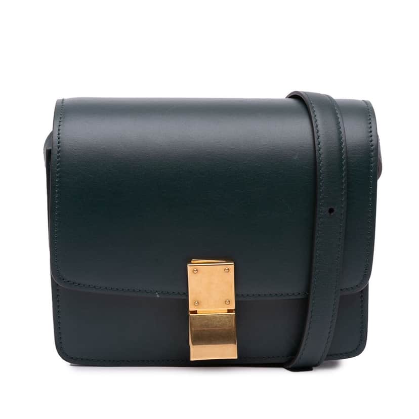 Celine Small Calfskin Classic Box Green Leather Good condition - Front View