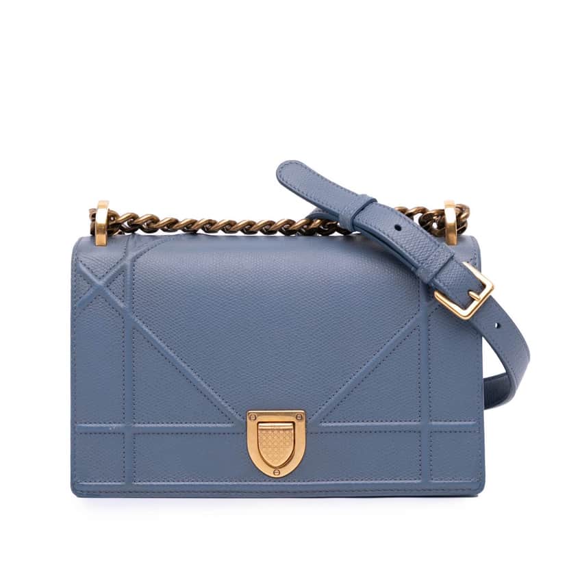 Dior Small Grained Calfskin Diorama Flap Blue Leather Good condition - Front View